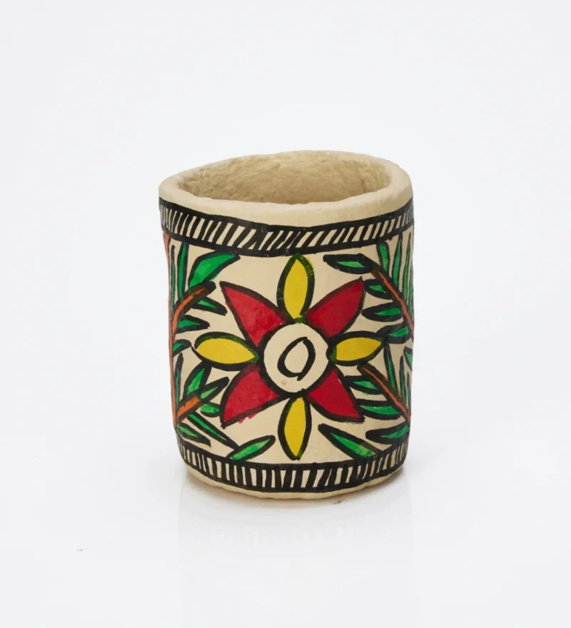 Foral Motif Paper Mache Pen Holder