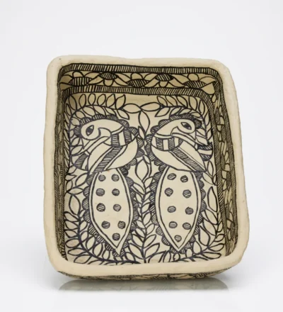Monochrome Peacock Couple Motif Paper Mache Tray