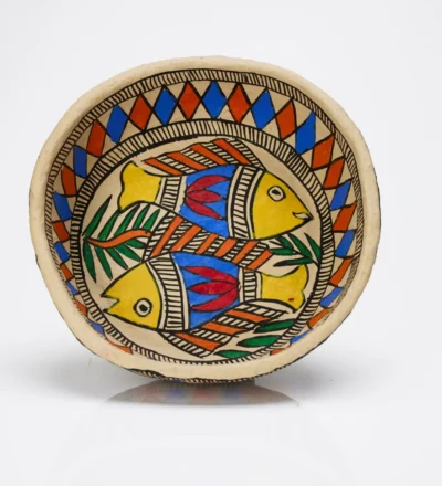 Twin Fish Motif Paper Mache Bowl Large 1