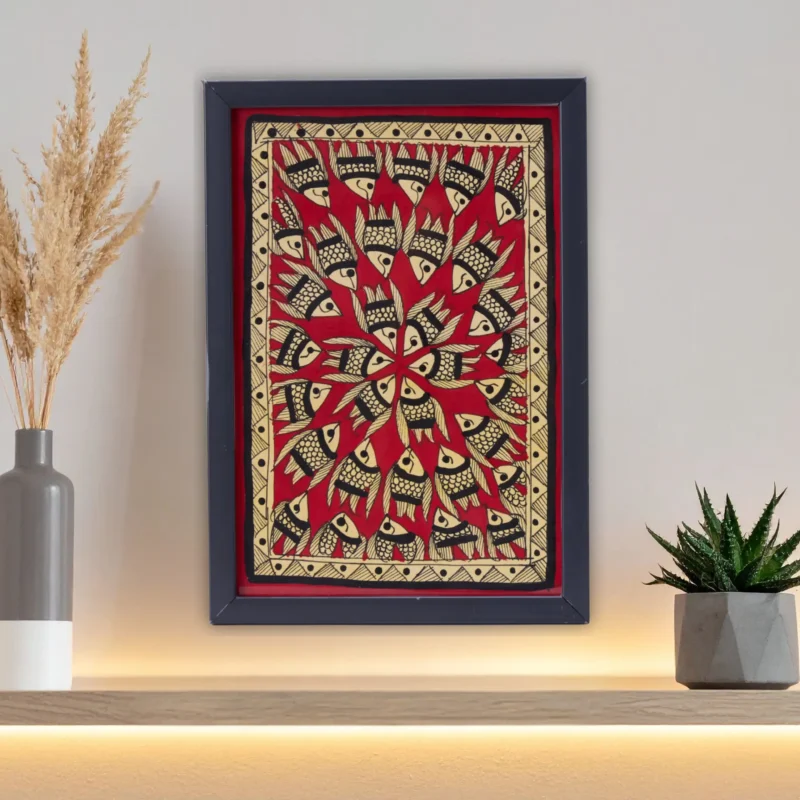 Meen raas madhubani painting with frame