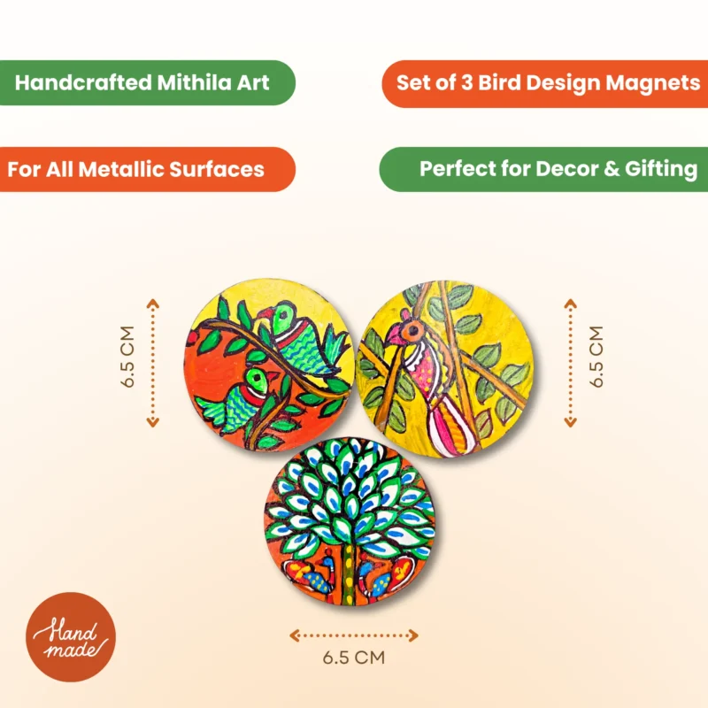 handpainted madhubani bird magnet set