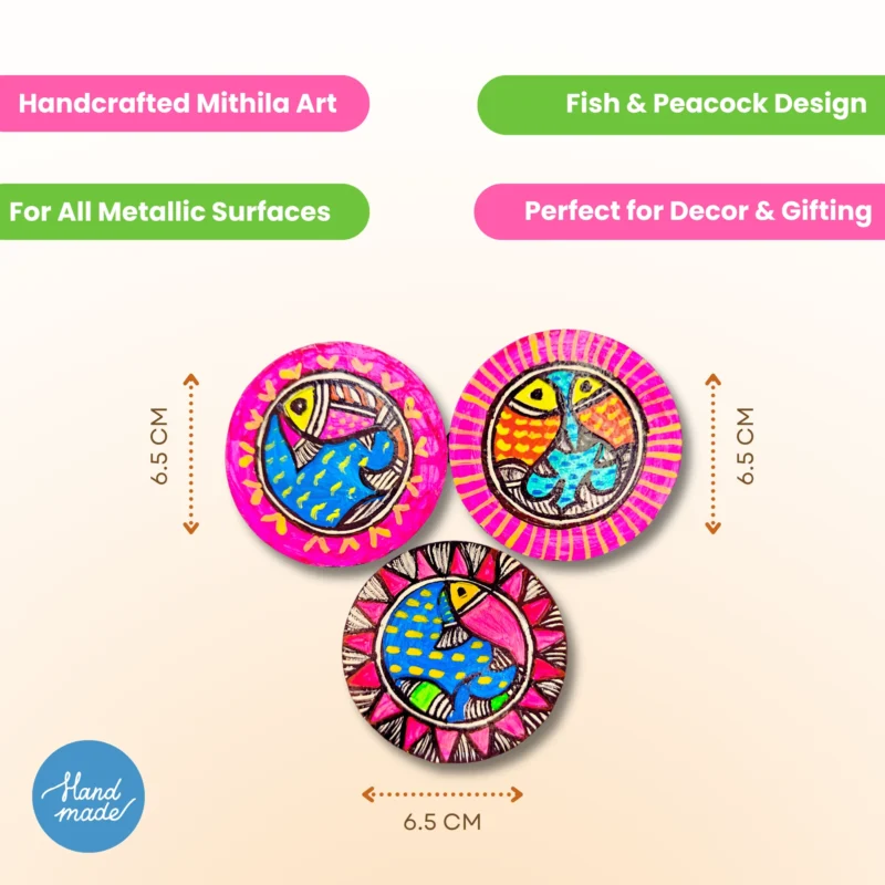 handpainted madhubani fish magnet set