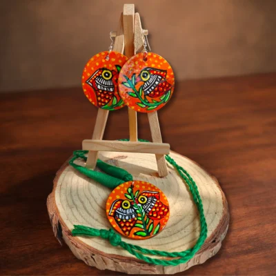 madhubani bird earring and pendant set