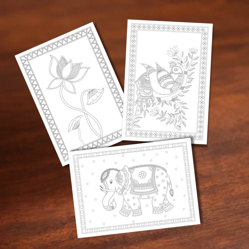 madhubani coloring pages set