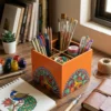 madhubani elephant organizer with stationery organized in 4 compartments