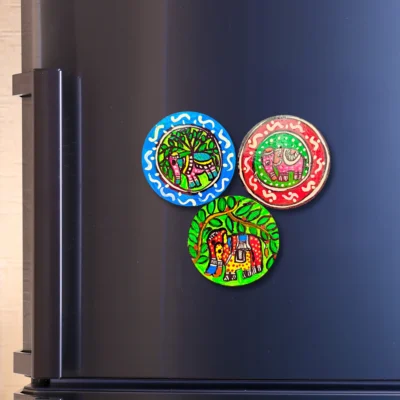 madhubani elephant theme fridge magnet set of 3