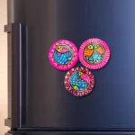 madhubani fish theme pink fridge magnet set of 3