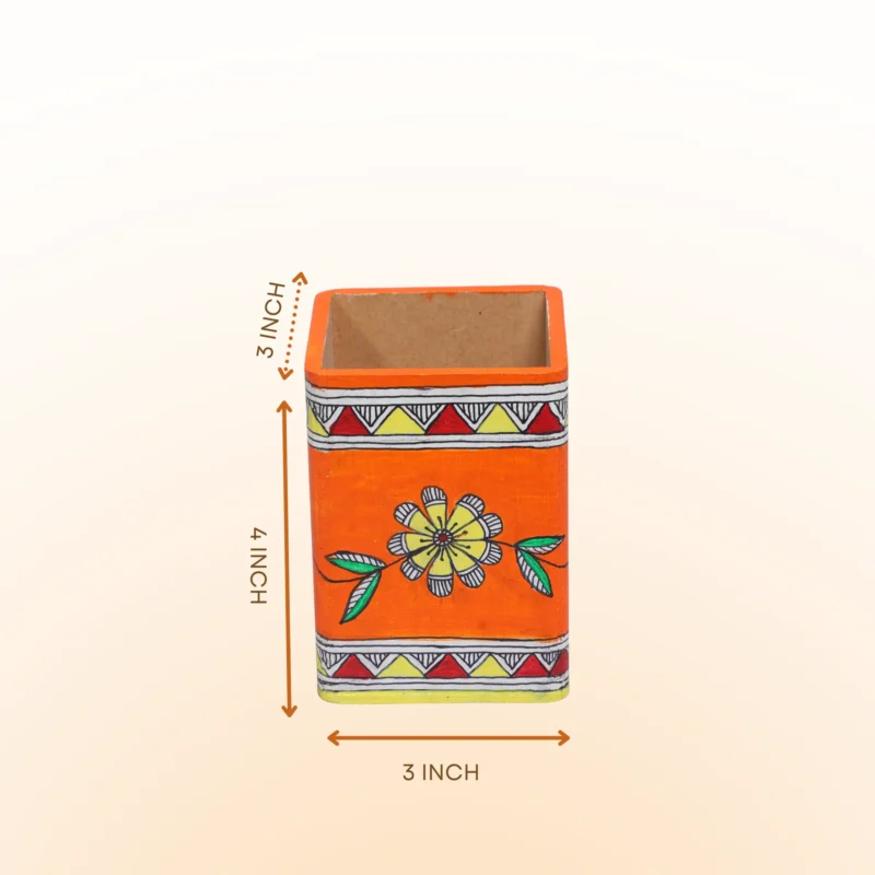 madhubani floral pen holder