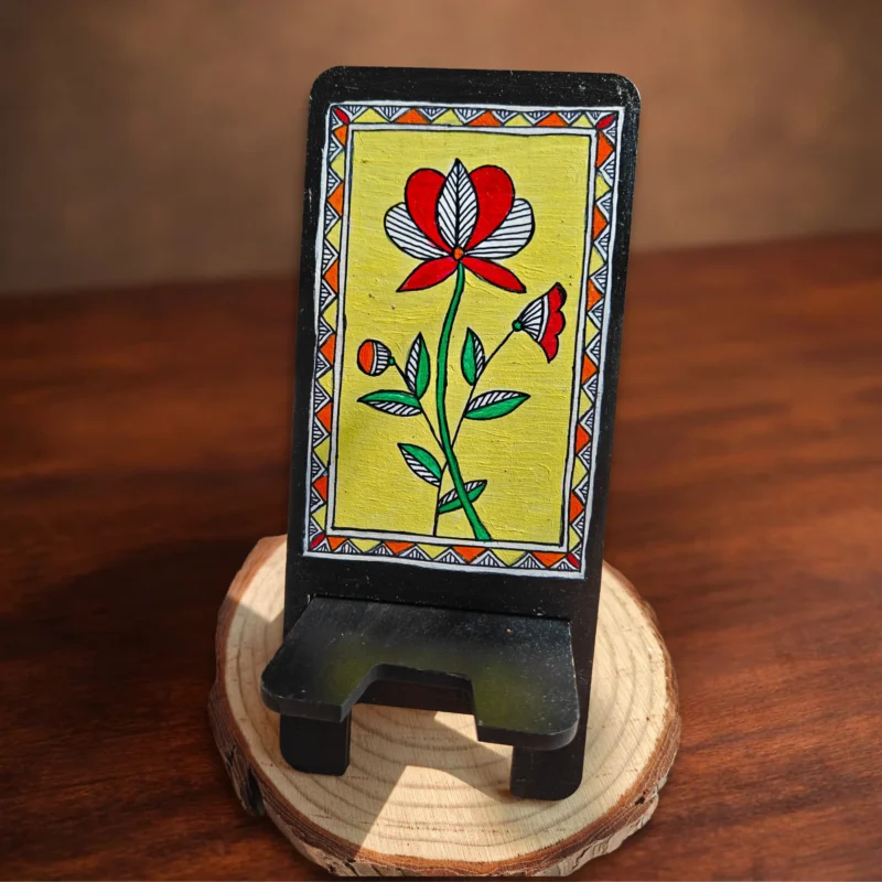 madhubani flower handpainted phone stand