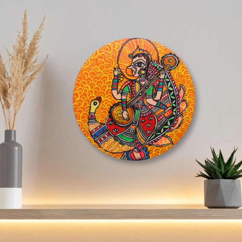 madhubani goddess saraswati artwork decorative wall plate
