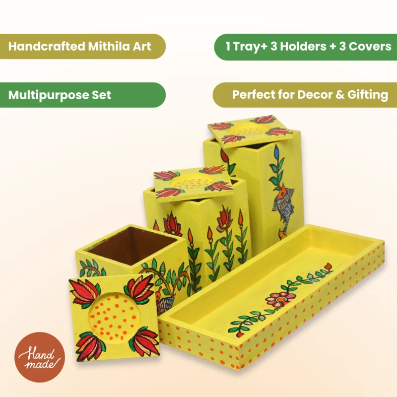 madhubani handpainted organizer set for home decor