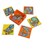 madhubani peacock theme coaster set of 6 with holder