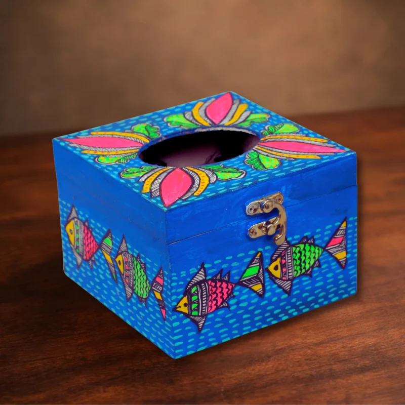 madhubani pond theme tissue box handpainted