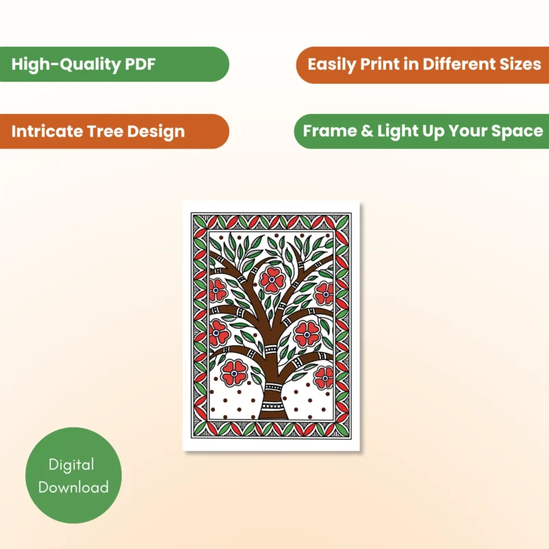madhubani tree digital art printable pdf