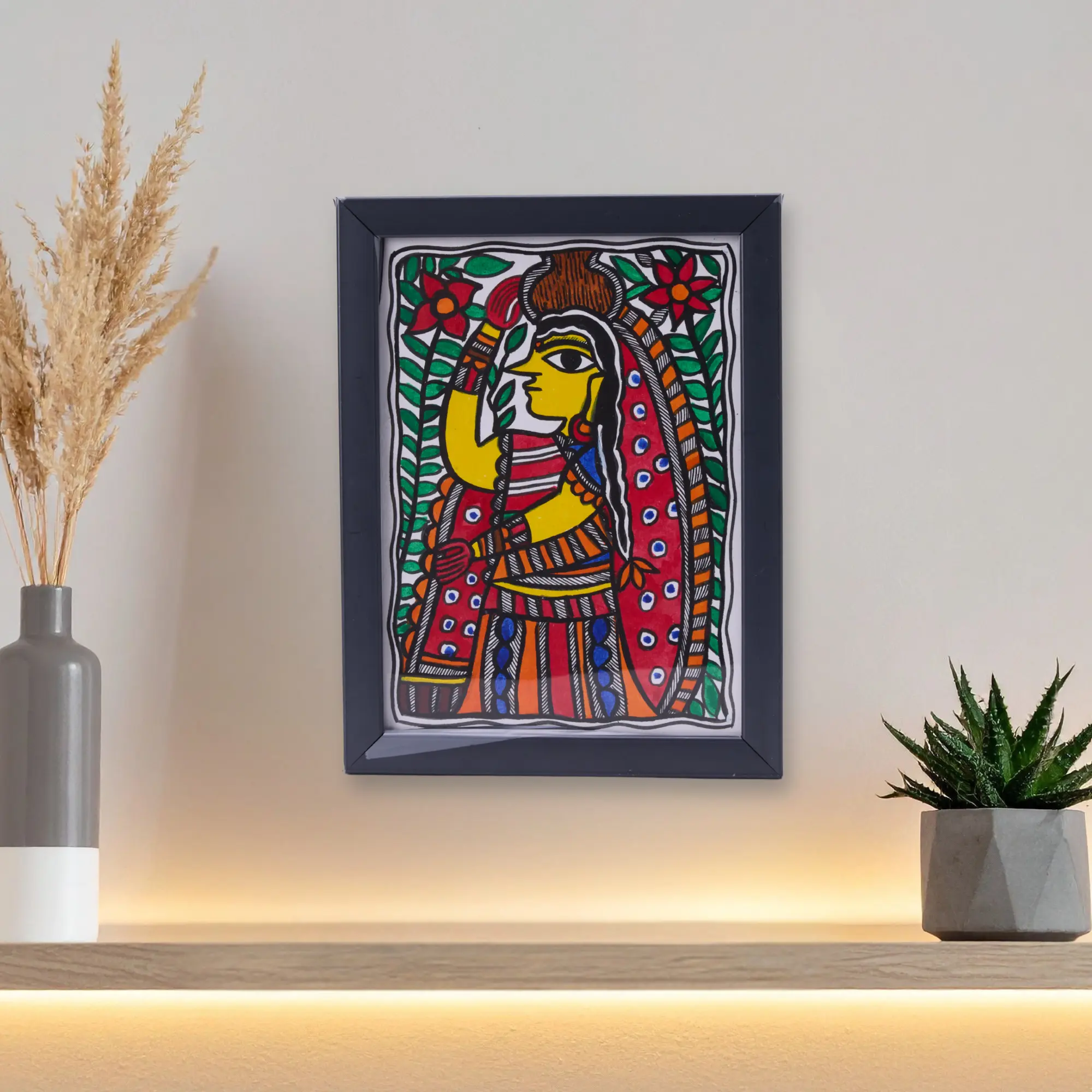 madhubani woman painting with frame