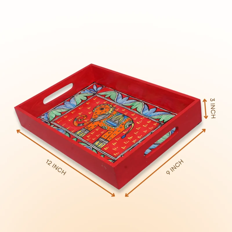 red handpainted serving tray and decor