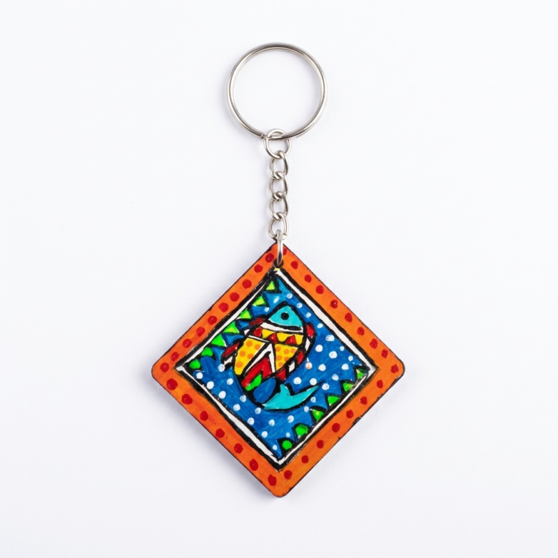 madhubani fish vibrant keychain