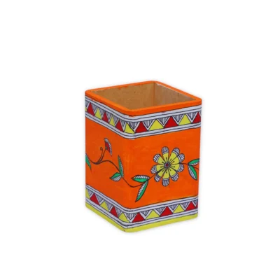 madhubani handpainted floral pen holder