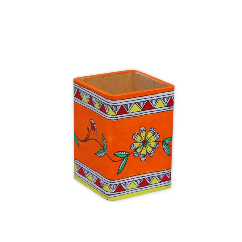 madhubani handpainted floral pen holder