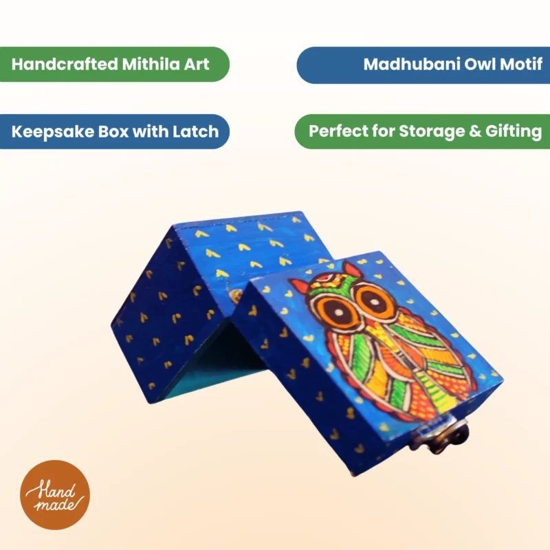 madhubani owl blue keepsake box