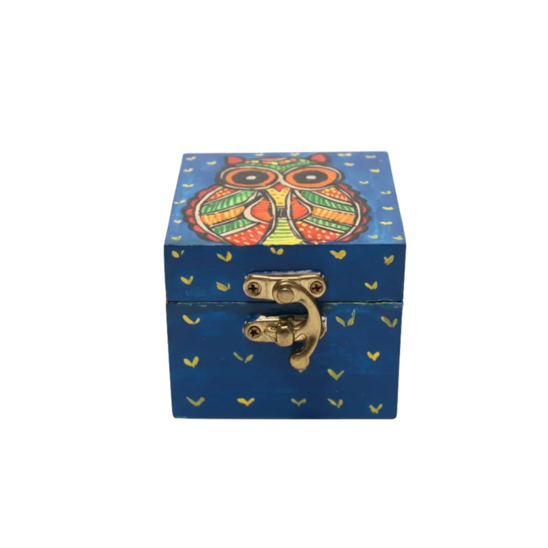 madhubani owl pretty box for storage with latch
