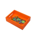 madhubani peacock mini pinewood tray