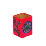 madhubani pen holder with bird and mandala design