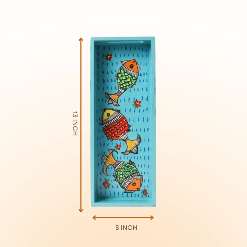 handpainted madhubani fish painting elongated serving tray