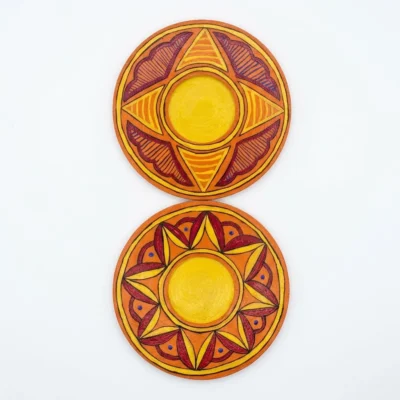 madhubani art red orange tealight holder set of 2