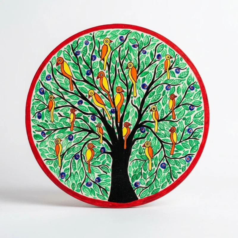 madhubani art tree of life painting decor plate for home decor 8"