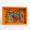 madhubani elephant mother & child mini pinewood serving tray