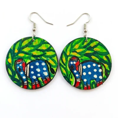 madhubani elephant under tree earrings