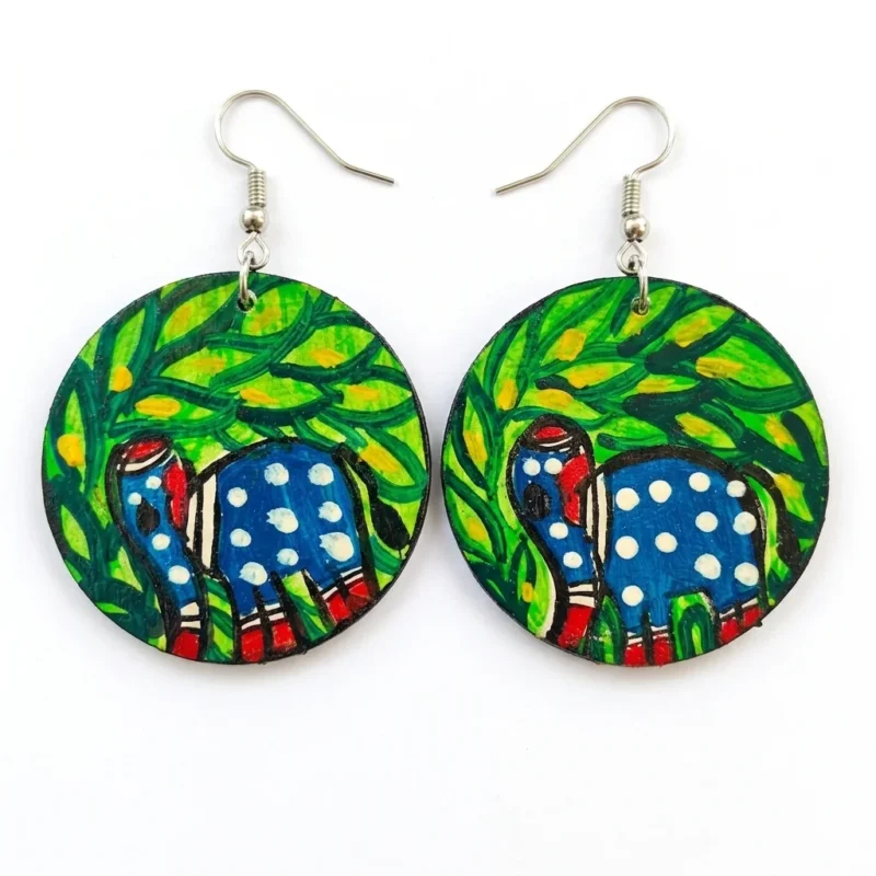 madhubani elephant under tree earrings