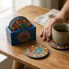 madhubani fish & elephant coaster set