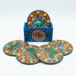 madhubani fish & elephant coaster set of 6 with stand