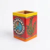 madhubani fish & peacock red pen holder for desk