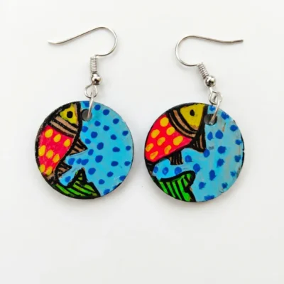 madhubani fish small handpainted earrings