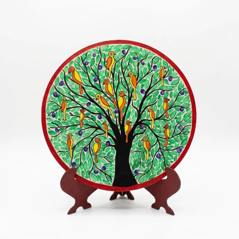 madhubani inspired tree of life decor plate with stand