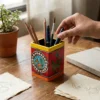 madhubani peacock & fish red pen holder corporate gift