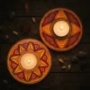 madhubani red orange tealight holder set in use