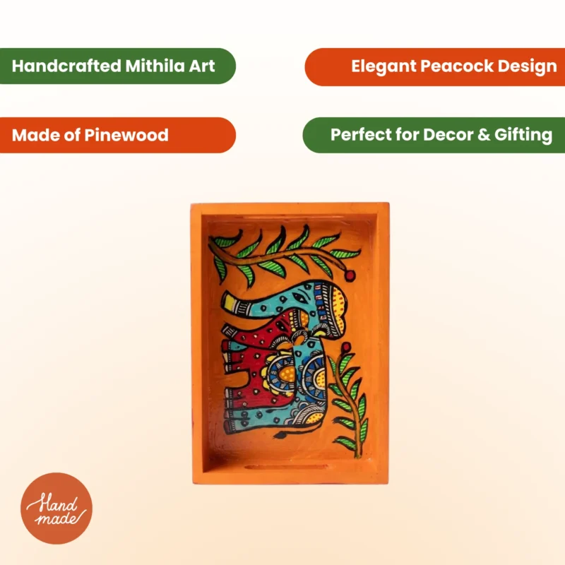 mini serving tray madhubani elephant painting