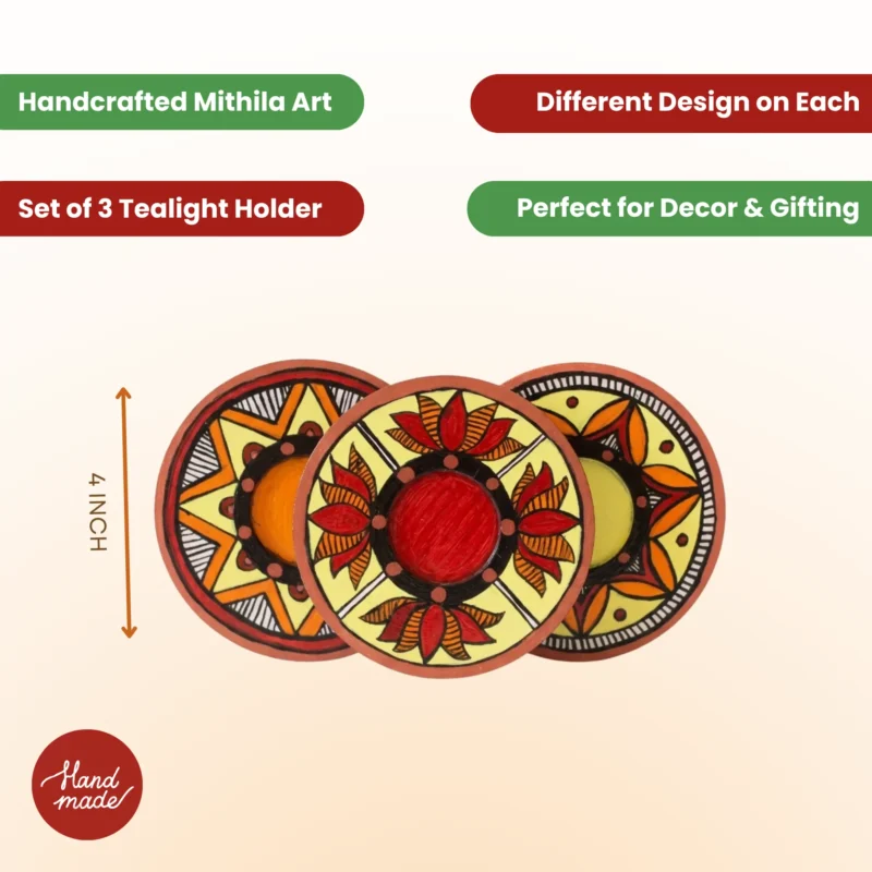 mithila art tealight holder set for festive gifting