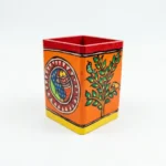 madhubani art orange pen holder dish & tree design