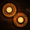 yellow & blue tealight holder set in use