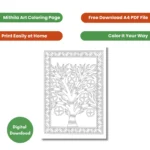 free madhubani art coloring page A4 coloring sheet