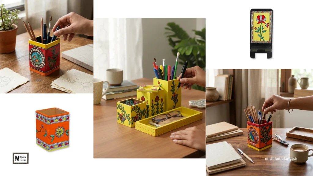 madhubani art organizers for desk