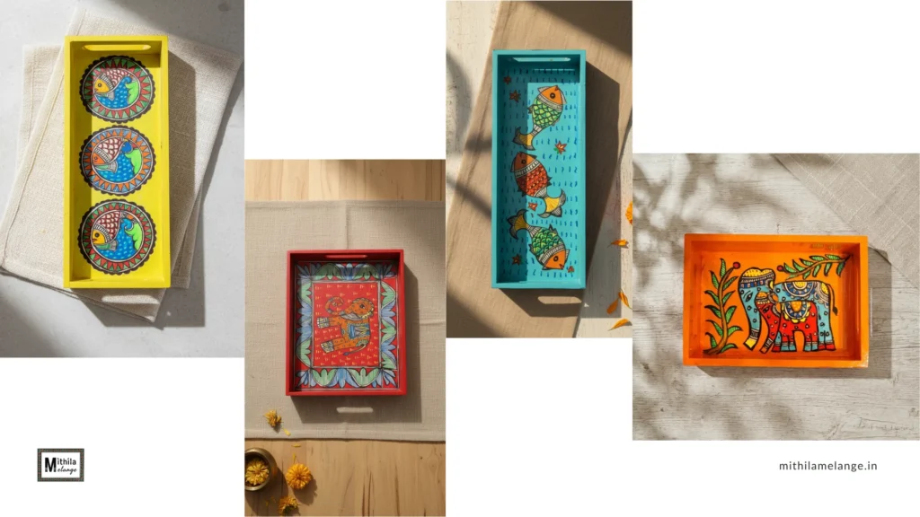 madhubani art trays handpainted gift