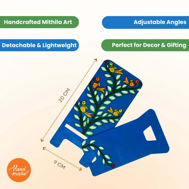 madhubani birds mobile stand for desk