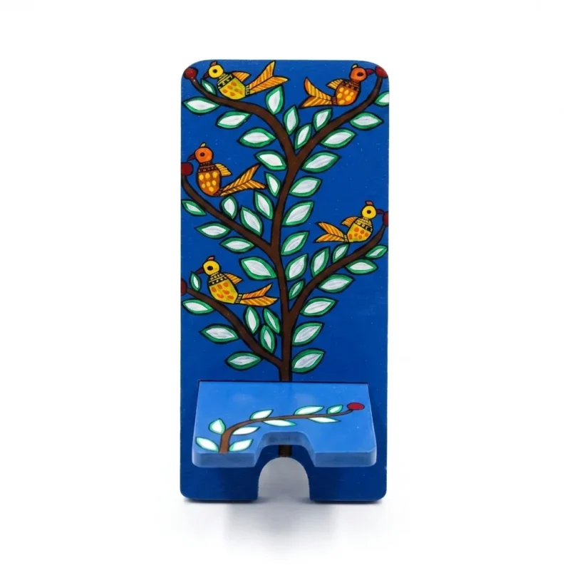 madhubani birds on branch mobile phone stand