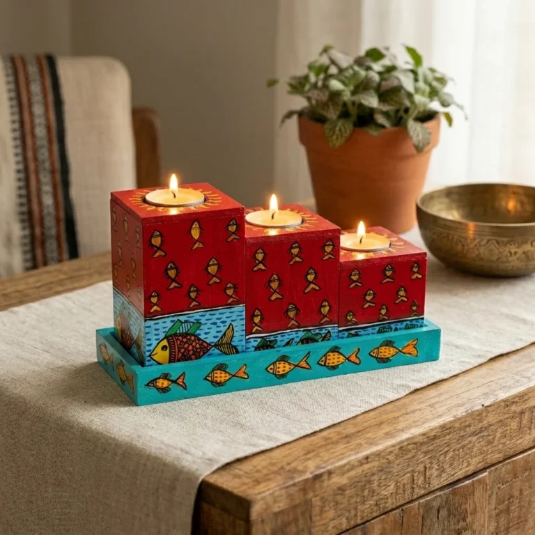madhubani-fish-organizer-set-in-use-with-tealight-holders